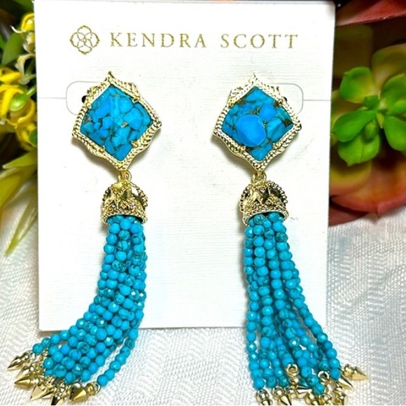 KENDRA SCOTT EARRINGS MISHA VEINED TURQUOISE NEW! - Picture 2 of 7